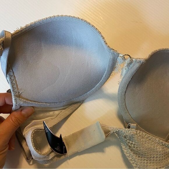 Victoria's Secret Very Sexy gray lace mesh netting Padded Push Up Bra Size 32C - Picture 7 of 10
